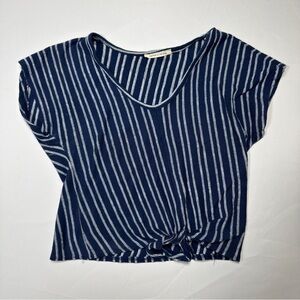 Caution To The Wind Navy and White Striped Crop Top
